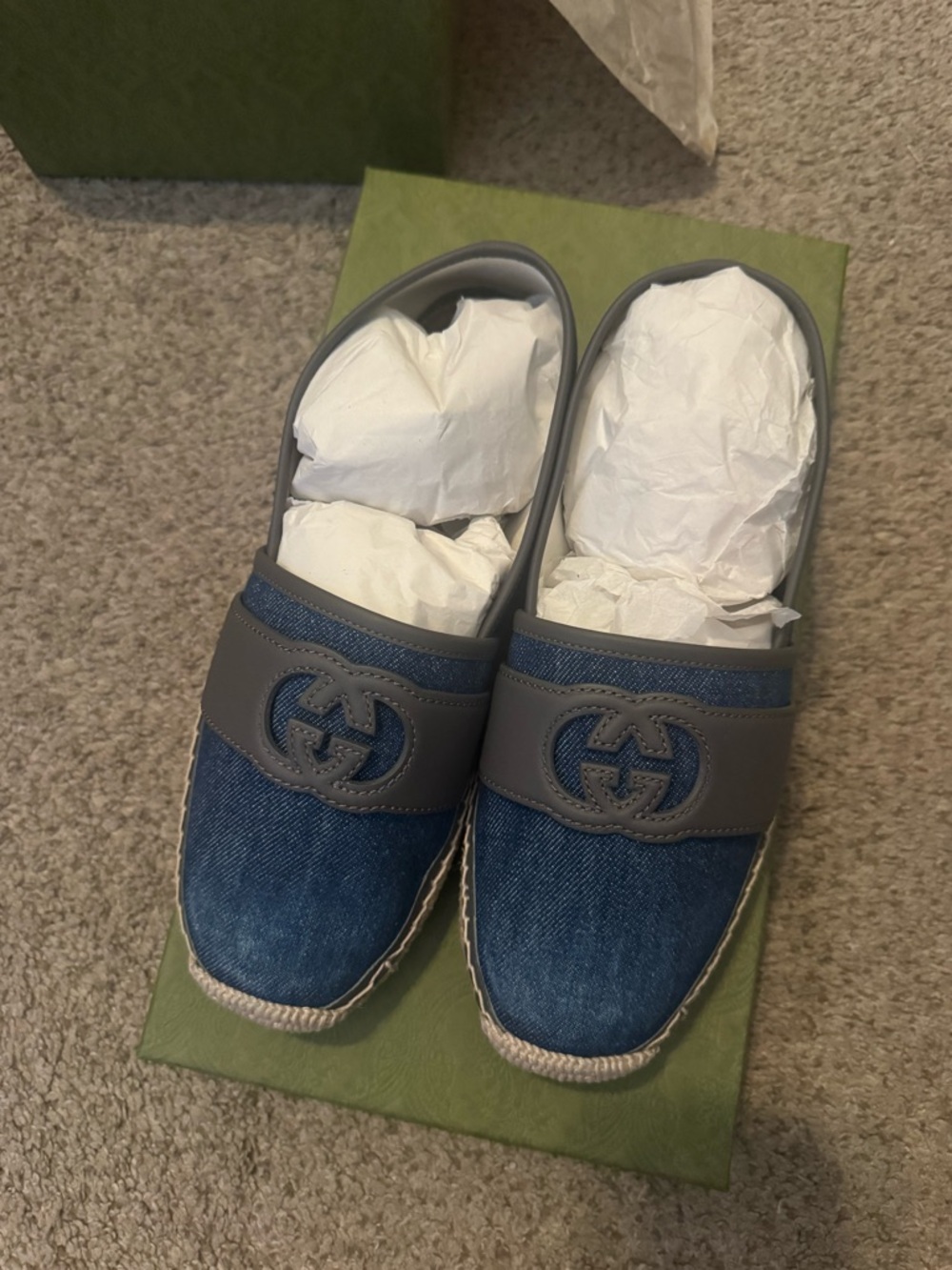 🆕 gucci mens interlocking g espadrilles Blue Denim Espadrille Slip-On - Picture 2 of 6